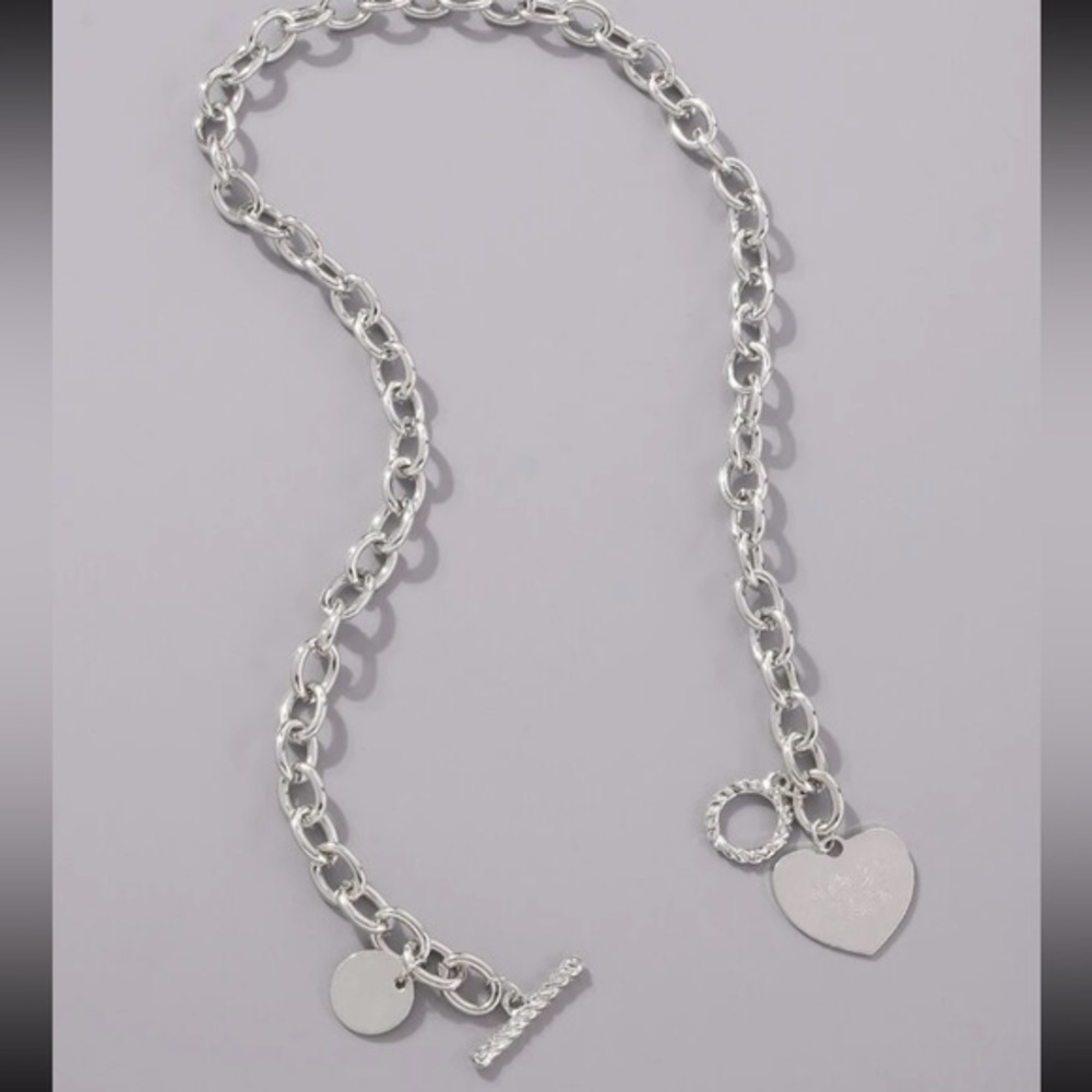 Silver Toggle Heart Charm Necklace - Picture 2 of 2